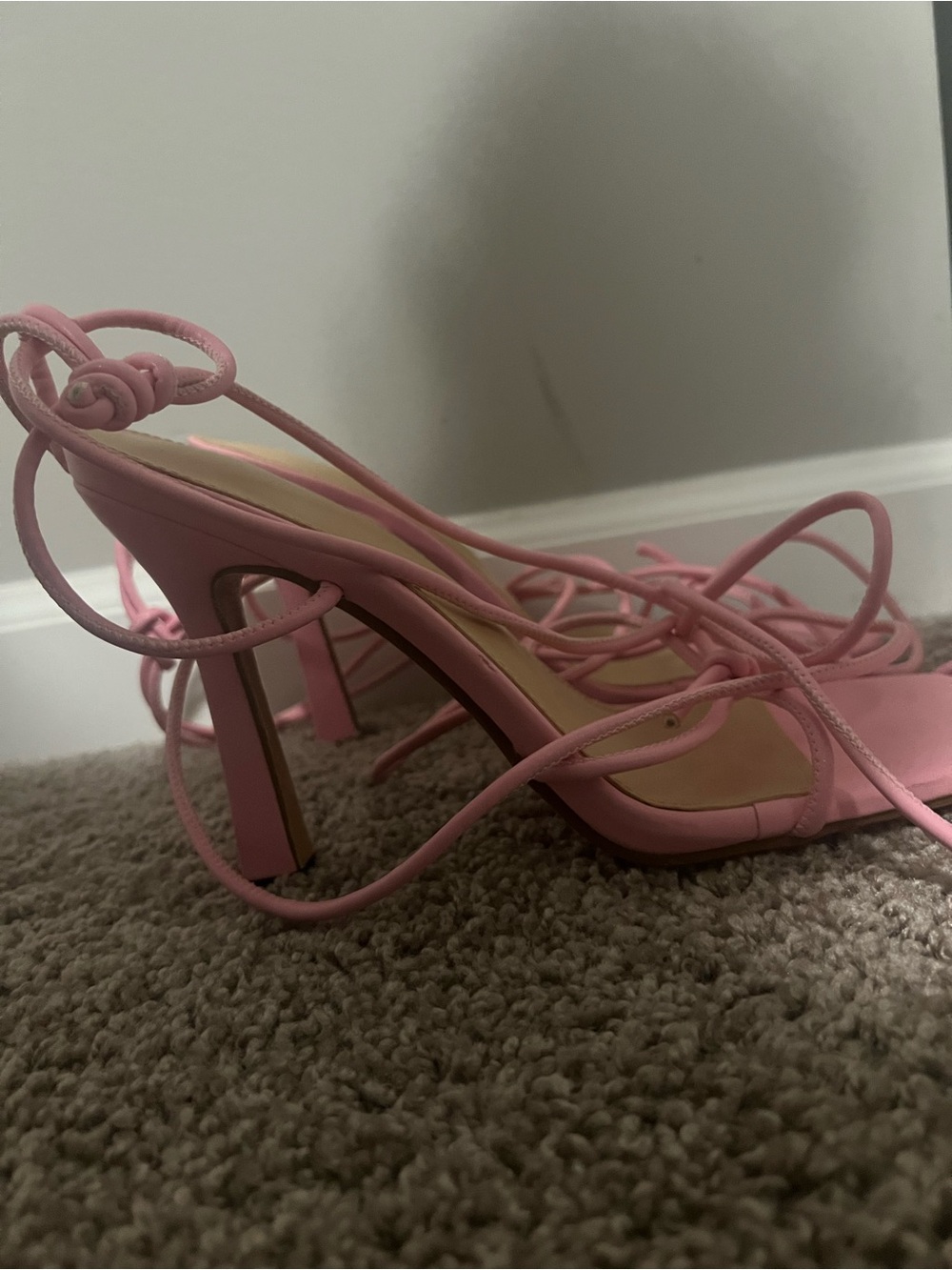 SHEIN Pink Lace-Up Stiletto Heels